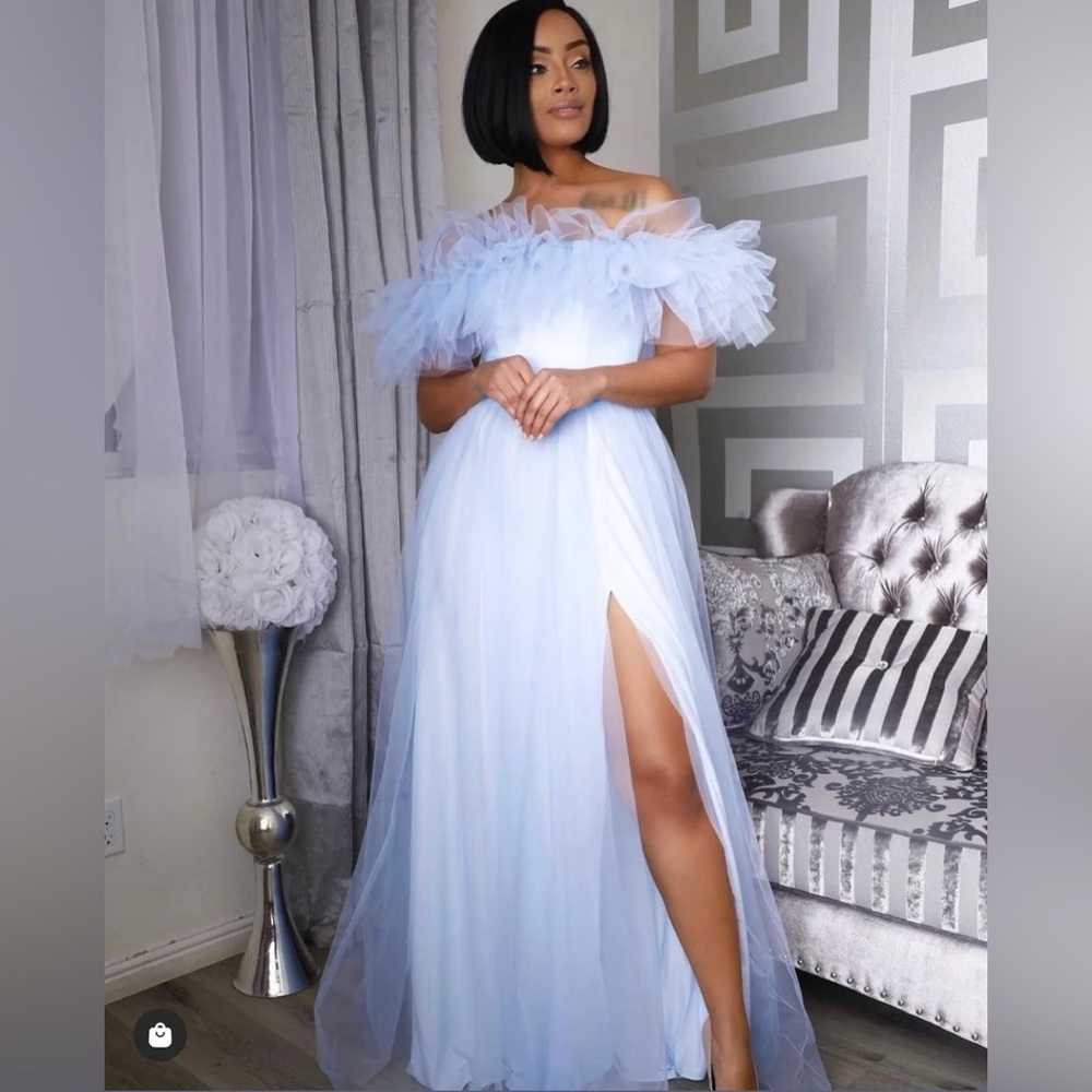 Beautiful Blue Off-Shoulder Gown